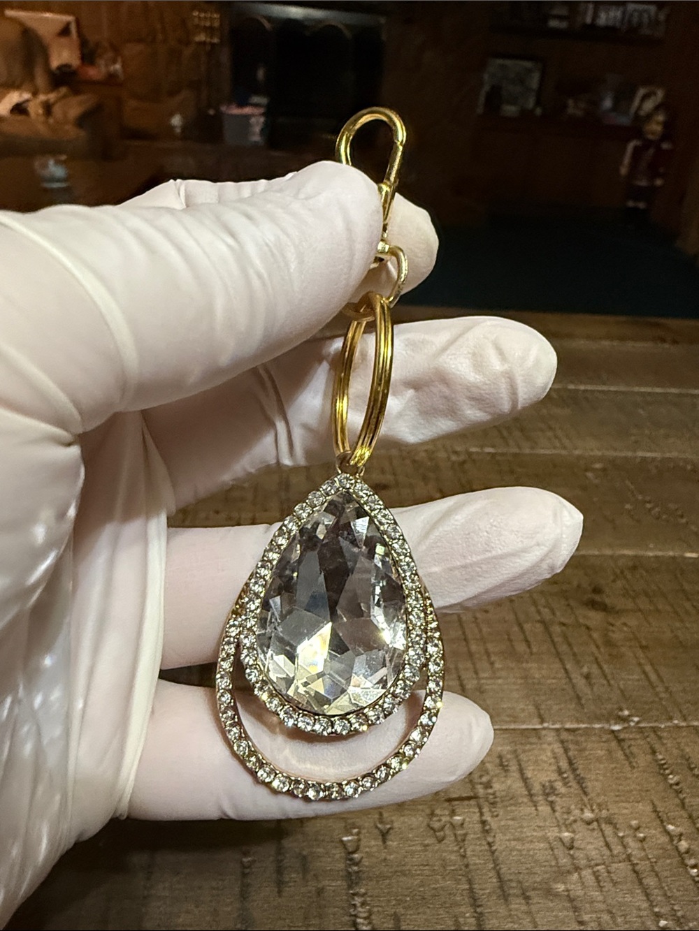 Gold Tone Teardrop Crystal Keychain - Picture 2 of 2